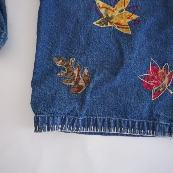 Vintage Northcrest Blue Denim Leaf Leaves Applique Button Cotton Jacket 18/20 - Picture 7 of 15